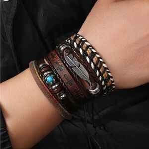 6 Pcs Set Vintage Style PU‎ Leather Stylish Bracelets with Retro Look